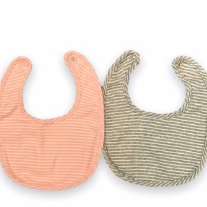 Baby Gap First Favorites Cotton Snap Striped Bibs Light Pink & Gray EUC